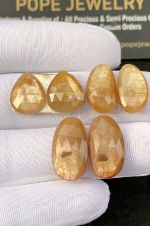 Natural Golden Sapphire Gemstone Rose Cut Mix Shape Cabochon High Quality Loose Gemstones For Jewelry Making 13-18 MM Size 3 Pair SM24926
