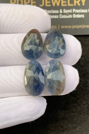 Natural Blue Sapphire Gemstone Rose Cut Mix Shape Cabochon High Quality Loose Gemstones For Jewelry Making 17-18 MM Size 2 Pair SM24927