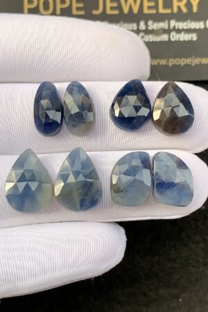 Natural Blue Sapphire Gemstone Rose Cut Mix Shape Cabochon High Quality Loose Gemstones For Jewelry Making 12-14 MM Size 4 Pair SM24929