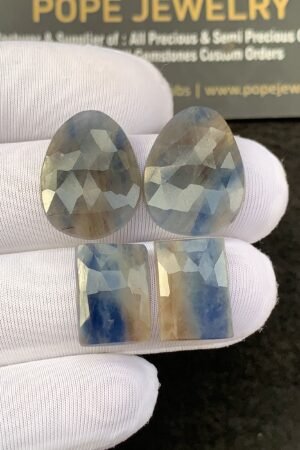 Natural Blue Sapphire Gemstone Rose Cut Mix Shape Cabochon High Quality Loose Gemstones For Jewelry Making 14-20 MM Size 2 Pair SM24930