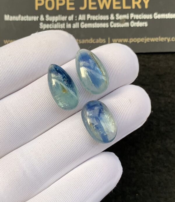 Natural Bi Color Aqua Kyanite Gemstone Smooth Mix Shape Cabochon High Quality Loose Gemstones For Jewelry Making 15-17 MM Size 3 Pcs SM24931 - Image 2