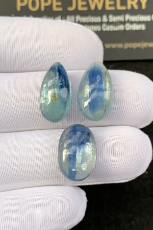 Natural Bi Color Aqua Kyanite Gemstone Smooth Mix Shape Cabochon High Quality Loose Gemstones For Jewelry Making 15-17 MM Size 3 Pcs SM24931