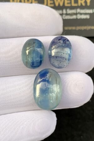 Natural Bi Color Aqua Kyanite Gemstone Smooth Oval Shape Cabochon High Quality Loose Gemstones For Jewelry Making 13-17 MM Size 3 Pcs SM24932