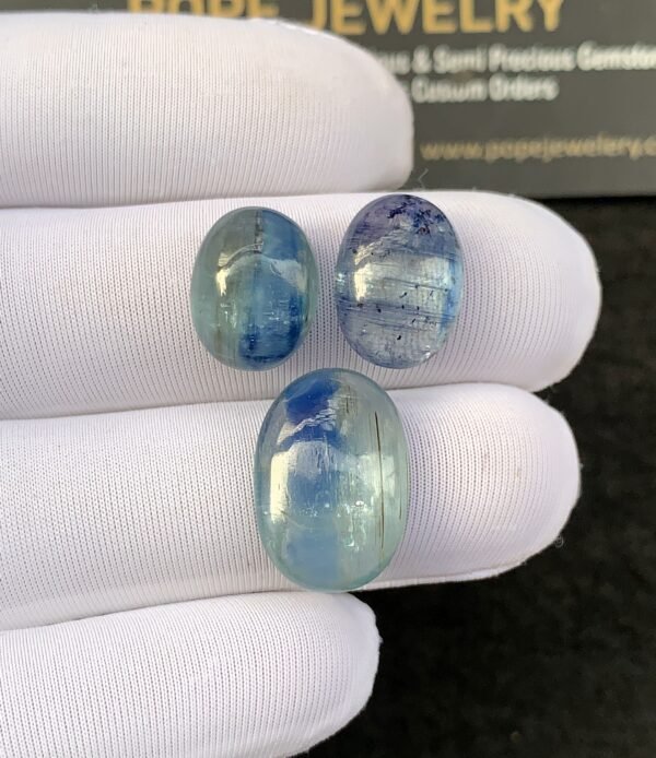 Natural Bi Color Aqua Kyanite Gemstone Smooth Oval Shape Cabochon High Quality Loose Gemstones For Jewelry Making 13-17 MM Size 3 Pcs SM24932