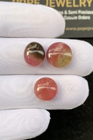 Natural Water Melon Tourmaline Gemstone Smooth Mix Shape Cabochon High Quality Loose Gemstones For Jewelry Making 10-12 MM Size 3 Pcs SM24937
