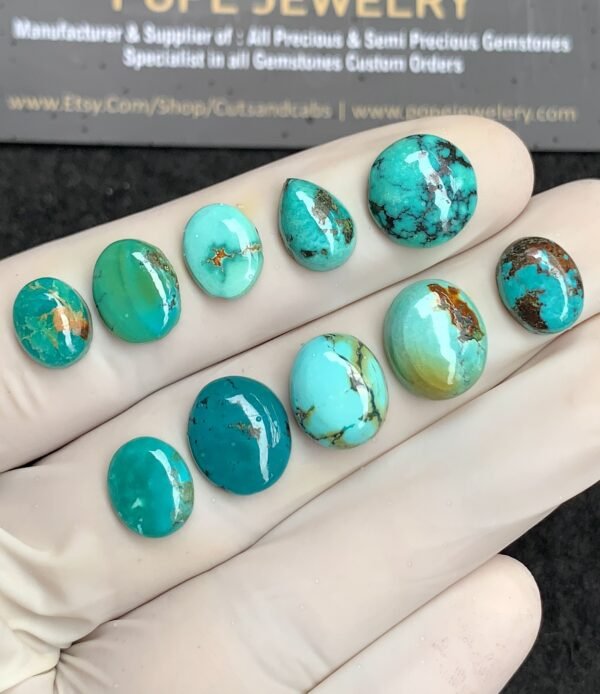 Natural Tibetan Turquoise Gemstone Smooth Mix Shape Cabochon High Quality Loose Gemstones For Jewelry Making 9-12 MM Size 10 Pcs V2878 - Image 2