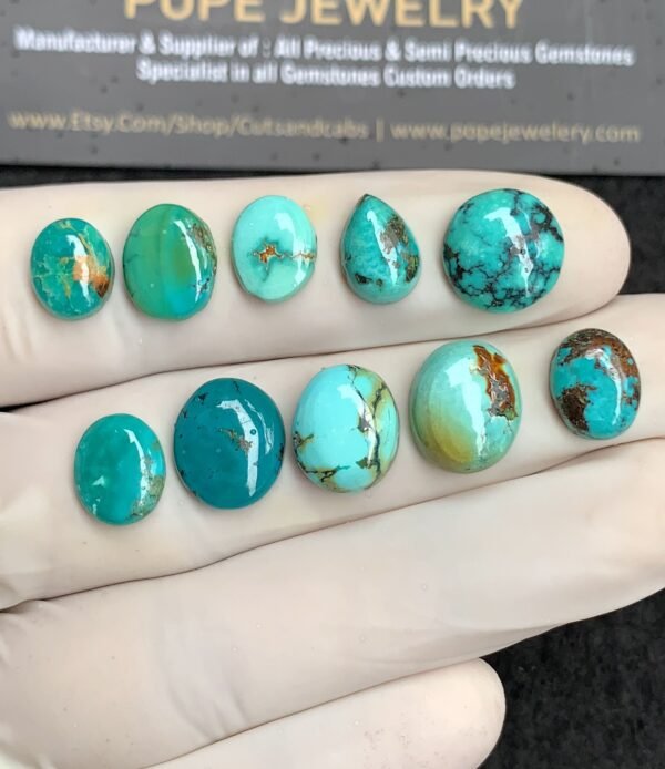Natural Tibetan Turquoise Gemstone Smooth Mix Shape Cabochon High Quality Loose Gemstones For Jewelry Making 9-12 MM Size 10 Pcs V2878