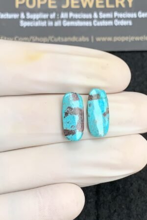 Natural American Turquoise Gemstone Smooth Oval Shape Cabochon High Quality Loose Gemstones For Jewelry Making 15x7 MM Size 1 Pair V2884