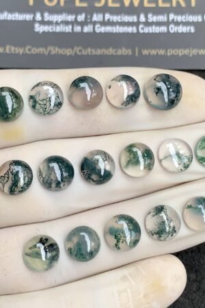 Natural Moss Agate Gemstone Smooth Round Shape Cabochon High Quality Loose Gemstones For Jewelry Making 8-9 MM Size 16 Pc V2946