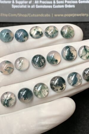 Natural Moss Agate Gemstone Smooth Round Shape Cabochon High Quality Loose Gemstones For Jewelry Making 8-9 MM Size 17 Pc V2947