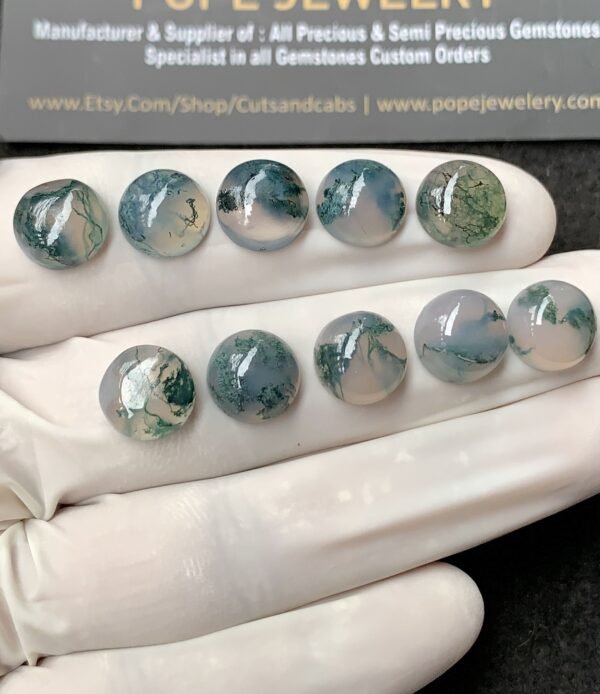 Natural Moss Agate Gemstone Smooth Round Shape Cabochon High Quality Loose Gemstones For Jewelry Making 10 MM Size 10 Pc V2948