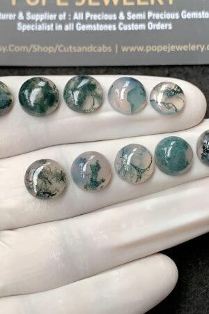 Natural Moss Agate Gemstone Smooth Round Shape Cabochon High Quality Loose Gemstones For Jewelry Making 9-10 MM Size 10 Pc V2950
