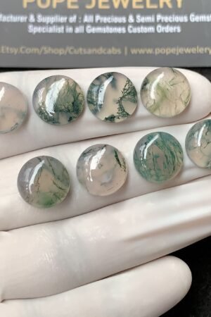 Natural Moss Agate Gemstone Smooth Round Shape Cabochon High Quality Loose Gemstones For Jewelry Making 12 MM Size 8 Pc V2953