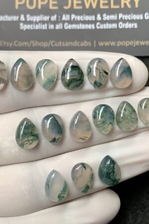 Natural Moss Agate Gemstone Smooth Pear Shape Cabochon High Quality Loose Gemstones For Jewelry Making 10x7 MM Size 15 Pc V2955