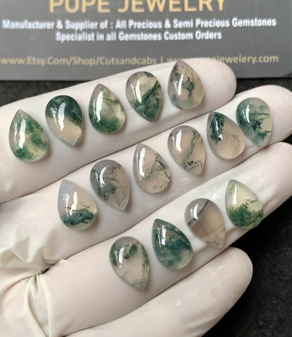 Natural Moss Agate Gemstone Smooth Pear Shape Cabochon High Quality Loose Gemstones For Jewelry Making 12x8 MM Size 15 Pc V2957 - Image 2