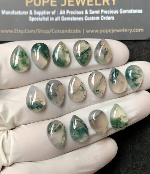 Natural Moss Agate Gemstone Smooth Pear Shape Cabochon High Quality Loose Gemstones For Jewelry Making 12x8 MM Size 15 Pc V2957