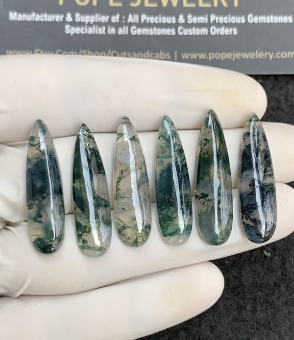 Natural Moss Agate Gemstone Smooth Pear Shape Cabochon High Quality Loose Gemstones For Jewelry Making 30x8 MM Size 6 Pcs SM24848