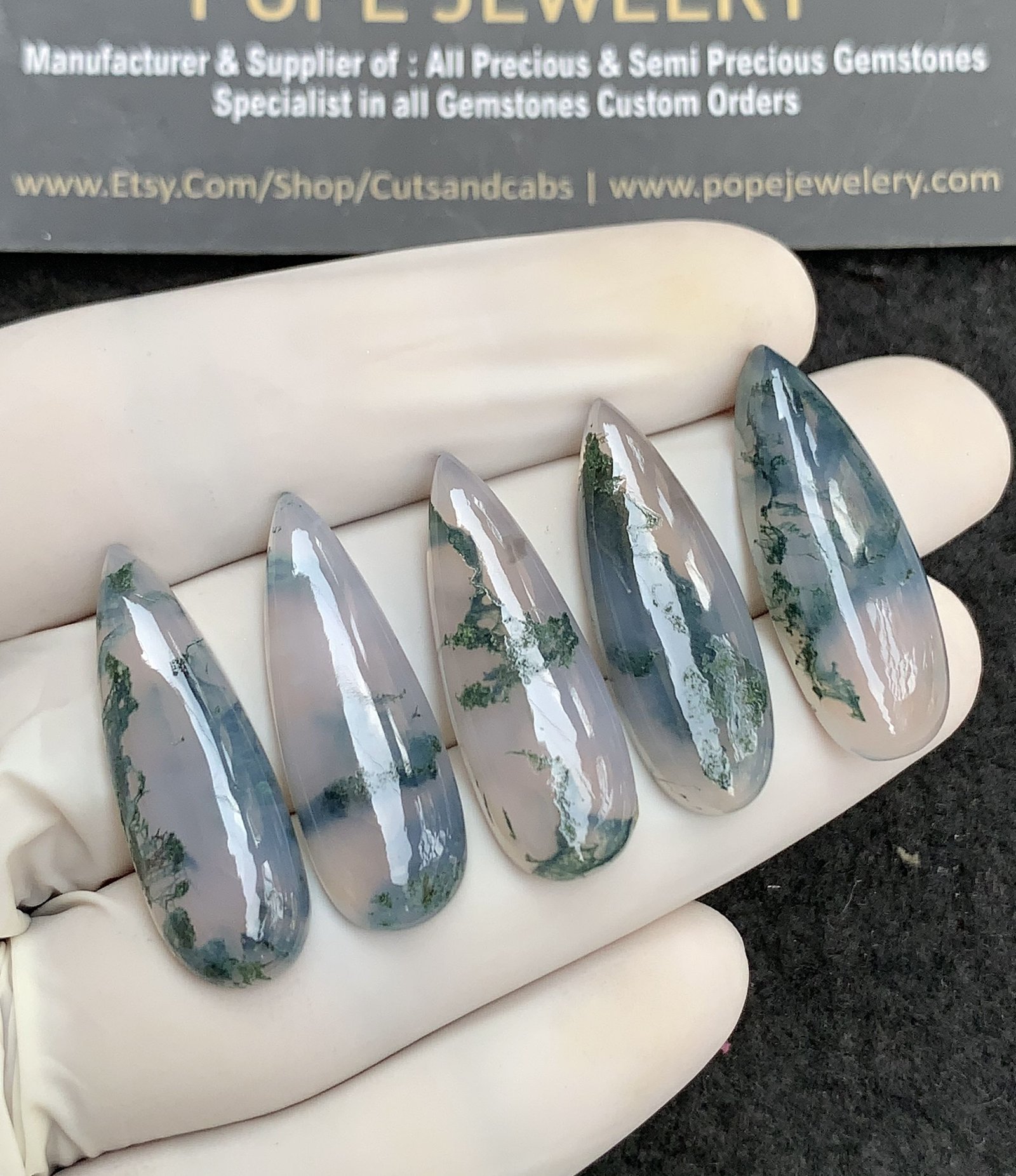 Natural Moss Agate Gemstone Smooth Pear Shape Cabochon High Quality Loose Gemstones For Jewelry Making 30x10 MM Size 5 Pcs SM24850 - Image 2
