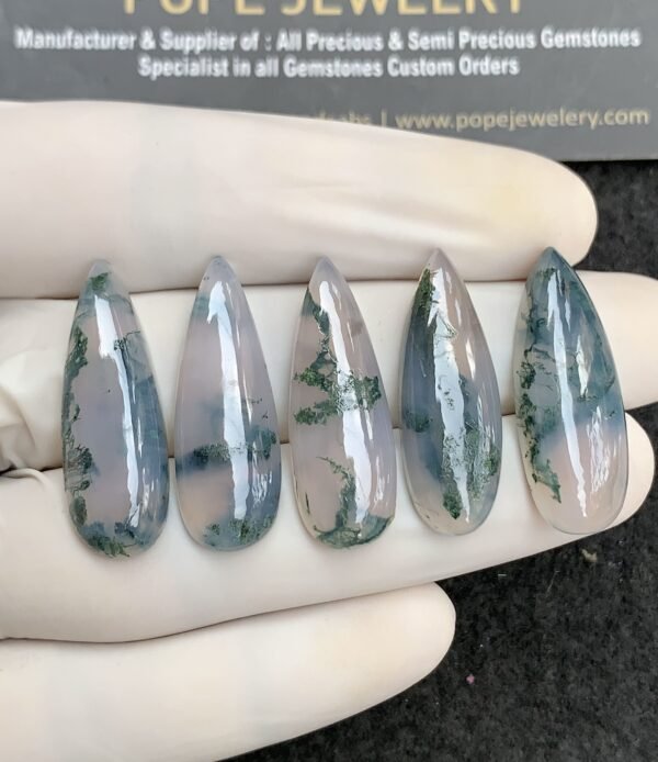 Natural Moss Agate Gemstone Smooth Pear Shape Cabochon High Quality Loose Gemstones For Jewelry Making 30x10 MM Size 5 Pcs SM24850