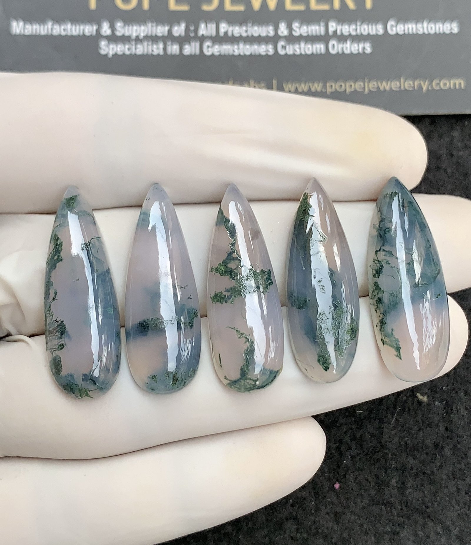 Natural Moss Agate Gemstone Smooth Pear Shape Cabochon High Quality Loose Gemstones For Jewelry Making 30x10 MM Size 5 Pcs SM24850