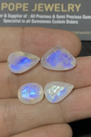 Natural Rainbow Moonstone Gemstone Faceted Cut Mix Shape High Quality Loose Gemstones For Jewelry Making 11-14 MM Size 4 Pcs SM24910