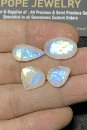 Natural Rainbow Moonstone Gemstone Faceted Cut Mix Shape High Quality Loose Gemstones For Jewelry Making 12-16 MM Size 4 Pcs SM24911