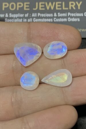 Natural Rainbow Moonstone Gemstone Faceted Cut Mix Shape High Quality Loose Gemstones For Jewelry Making 9-15 MM Size 4 Pcs SM24912