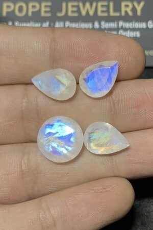 Natural Rainbow Moonstone Gemstone Faceted Cut Mix Shape High Quality Loose Gemstones For Jewelry Making 12-13 MM Size 4 Pcs SM24913