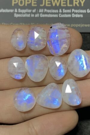 Natural Rainbow Moonstone Gemstone Rose Cut Mix Shape High Quality Loose Gemstones For Jewelry Making 11-16 MM Size 10 Pcs SM24914