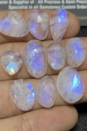 Natural Rainbow Moonstone Gemstone Rose Cut Mix Shape High Quality Loose Gemstones For Jewelry Making 11-16 MM Size 10 Pcs SM24915