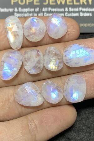 Natural Rainbow Moonstone Gemstone Rose Cut Mix Shape High Quality Loose Gemstones For Jewelry Making 11-17 MM Size 10 Pcs SM24916