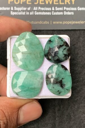 Natural Emerald Gemstone Rose Cut Mix Cabochon High Quality Loose Gemstones For Jewelry Making 19-25 MM Size 4 Pcs V3027