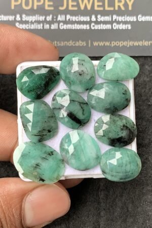 Natural Emerald Gemstone Rose Cut Mix Cabochon High Quality Loose Gemstones For Jewelry Making 14-15 MM Size 10 Pcs V3030