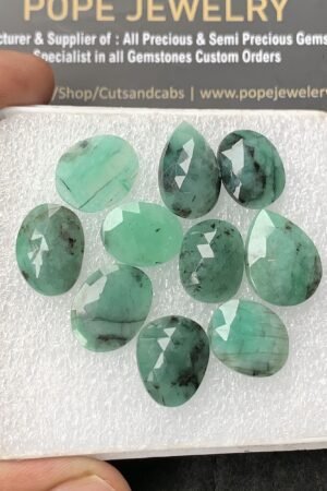 Natural Emerald Gemstone Rose Cut Mix Cabochon High Quality Loose Gemstones For Jewelry Making 13-17 MM Size 10 Pcs V3031