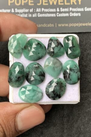 Natural Emerald Gemstone Rose Cut Mix Cabochon High Quality Loose Gemstones For Jewelry Making 12-15 MM Size 10 Pcs V3032