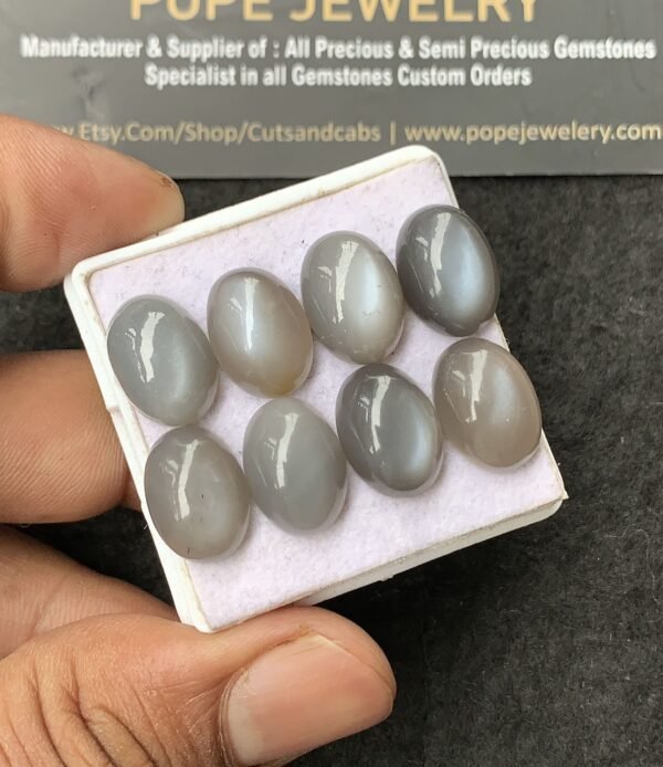 Natural Gray Moonstone Gemstone Smooth Oval Cabochon High Quality Loose Gemstones For Jewelry Making 14x10 MM Size 8 Pcs V3035 - Image 2