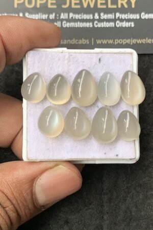 Natural Gray Moonstone Gemstone Smooth Pear Shape Cabochon High Quality Loose Gemstones For Jewelry Making 10-13 MM Size 9 Pcs V3036