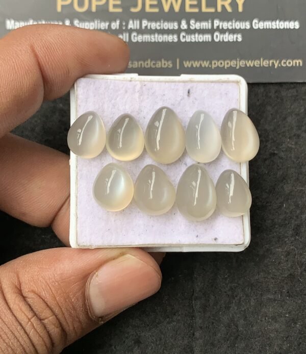 Natural Gray Moonstone Gemstone Smooth Pear Shape Cabochon High Quality Loose Gemstones For Jewelry Making 10-13 MM Size 9 Pcs V3036
