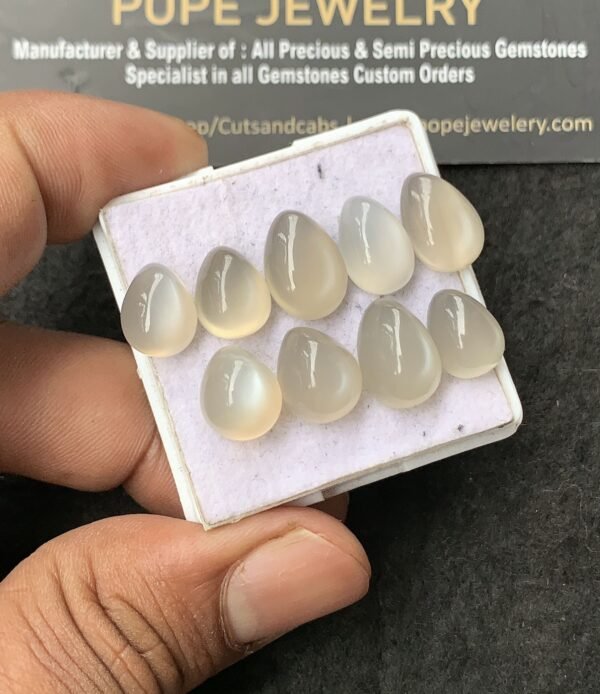 Natural Gray Moonstone Gemstone Smooth Pear Shape Cabochon High Quality Loose Gemstones For Jewelry Making 10-13 MM Size 9 Pcs V3036 - Image 2