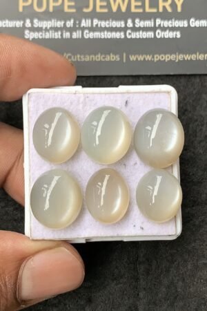 Natural Gray Moonstone Gemstone Smooth Oval Shape Cabochon High Quality Loose Gemstones For Jewelry Making 14-16 MM Size 6 Pcs V3037