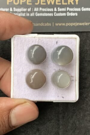 Natural Gray Moonstone Gemstone Smooth Round Shape Cabochon High Quality Loose Gemstones For Jewelry Making 11-12 MM Size 4 Pcs V3038