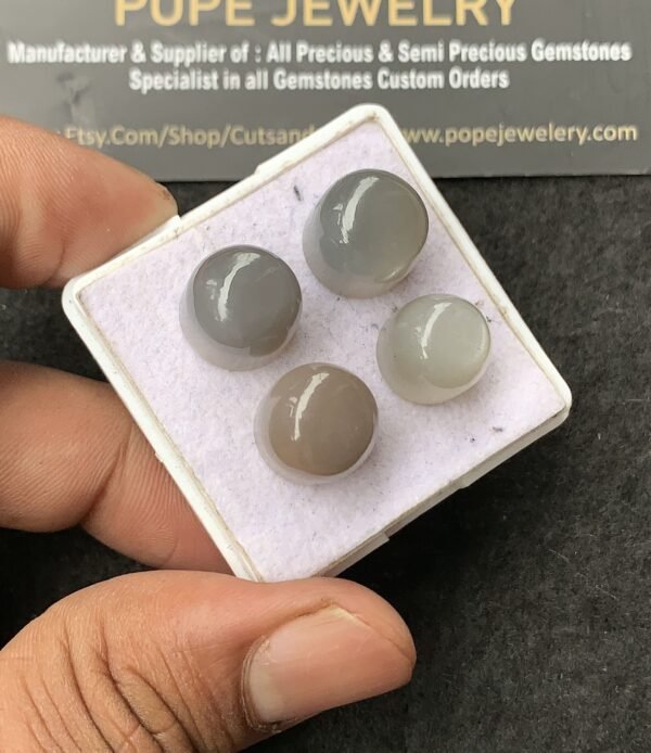 Natural Gray Moonstone Gemstone Smooth Round Shape Cabochon High Quality Loose Gemstones For Jewelry Making 11-12 MM Size 4 Pcs V3038 - Image 2