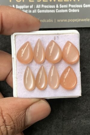 Natural Peach Moonstone Gemstone Smooth Pear Shape Cabochon High Quality Loose Gemstones For Jewelry Making 14-15 MM Size 8 Pcs V3039