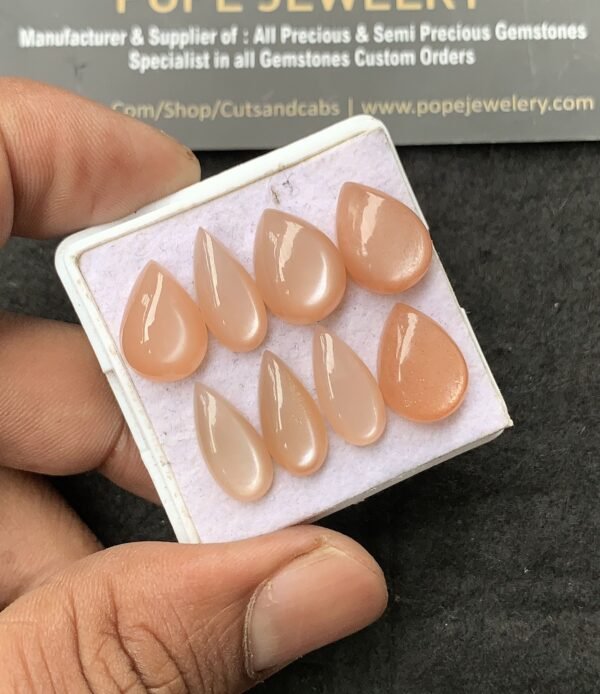 Natural Peach Moonstone Gemstone Smooth Pear Shape Cabochon High Quality Loose Gemstones For Jewelry Making 14-15 MM Size 8 Pcs V3039 - Image 2