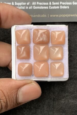 Natural Peach Moonstone Gemstone Smooth Cushion Shape Cabochon High Quality Loose Gemstones For Jewelry Making 9-11 MM Size 9 Pcs V3041