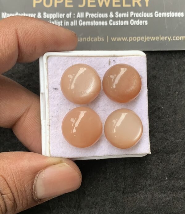 Natural Peach Moonstone Gemstone Smooth Round Shape Cabochon High Quality Loose Gemstones For Jewelry Making 15 MM Size 4 Pcs V3043