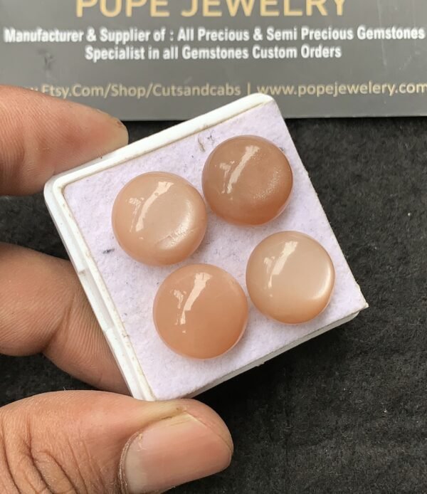 Natural Peach Moonstone Gemstone Smooth Round Shape Cabochon High Quality Loose Gemstones For Jewelry Making 15 MM Size 4 Pcs V3043 - Image 2