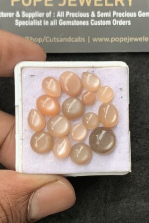 Natural Peach Moonstone Gemstone Smooth Mix Shape Cabochon High Quality Loose Gemstones For Jewelry Making 5-10 MM Size 16 Pcs V3044