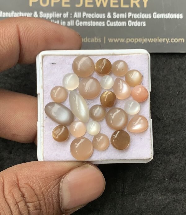 Natural Peach Moonstone Gemstone Smooth Mix Shape Cabochon High Quality Loose Gemstones For Jewelry Making 6-13 MM Size 23 Pcs V3046