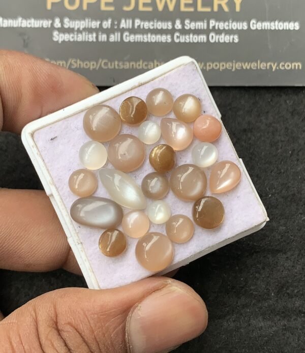 Natural Peach Moonstone Gemstone Smooth Mix Shape Cabochon High Quality Loose Gemstones For Jewelry Making 6-13 MM Size 23 Pcs V3046 - Image 2
